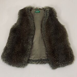 United Colors of Benetton Faux Fur Vest Girl XL‎ 10/11 Brown Fluffy Preppy Glam
